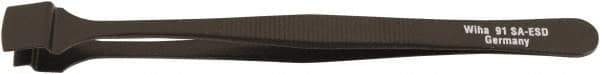 Wiha - 4-59/64" OAL SS-SA ESD Safe Tweezers - Wide Flat with Back Stop - Apex Tool & Supply