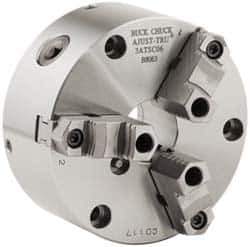 Buck Chuck Company - 3 Jaws, 10" Diam, Self Centering Manual Lathe Chuck - Front Mount, Adjustable, Reversible, 3,000 Max RPM, 3.23" Through Hole Diam, Forged Steel - Apex Tool & Supply