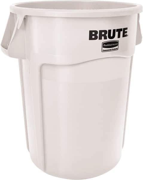 Rubbermaid - 55 Gal White Round Trash Can - Polyethylene, None Graphic, 33.2" High, Lid Not Included - Apex Tool & Supply
