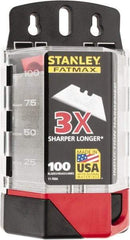 Stanley - 100 Piece High Carbon Steel Utility Knife Blade - 2-7/16" OAL, 0.024" Blade Thickness - Apex Tool & Supply