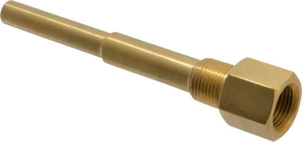 Alloy Engineering - 6 Inch Overall Length, 1/2 Inch Thread, Brass Standard Thermowell - 4-1/2 Inch Insertion Length - Apex Tool & Supply