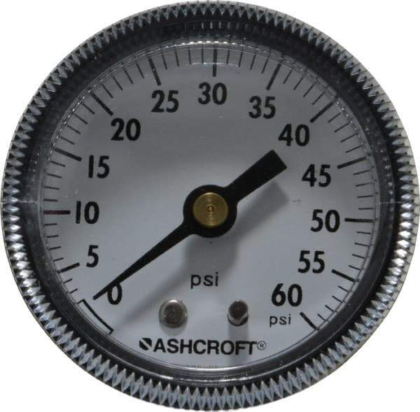 Ashcroft - 2" Dial, 1/4 Thread, 0-60 Scale Range, Pressure Gauge - Center Back Connection Mount - Apex Tool & Supply