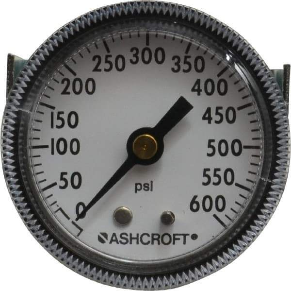 Ashcroft - 2" Dial, 1/4 Thread, 0-600 Scale Range, Pressure Gauge - Center Back Connection Mount - Apex Tool & Supply