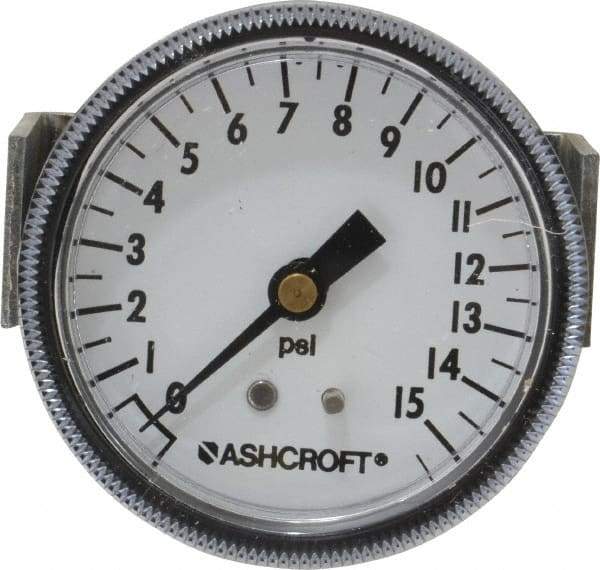Ashcroft - 2-1/2" Dial, 1/4 Thread, 0-15 Scale Range, Pressure Gauge - Center Back Connection Mount - Apex Tool & Supply