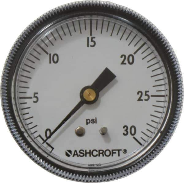 Ashcroft - 2-1/2" Dial, 1/4 Thread, 0-30 Scale Range, Pressure Gauge - Center Back Connection Mount - Apex Tool & Supply