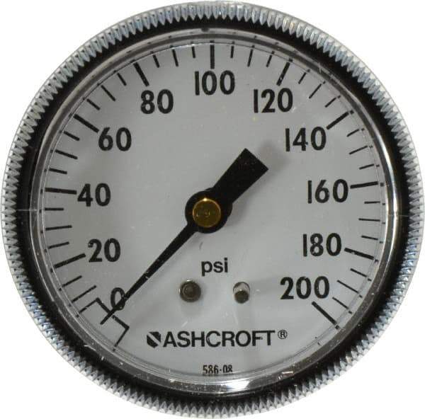 Ashcroft - 2-1/2" Dial, 1/4 Thread, 0-200 Scale Range, Pressure Gauge - Center Back Connection Mount - Apex Tool & Supply