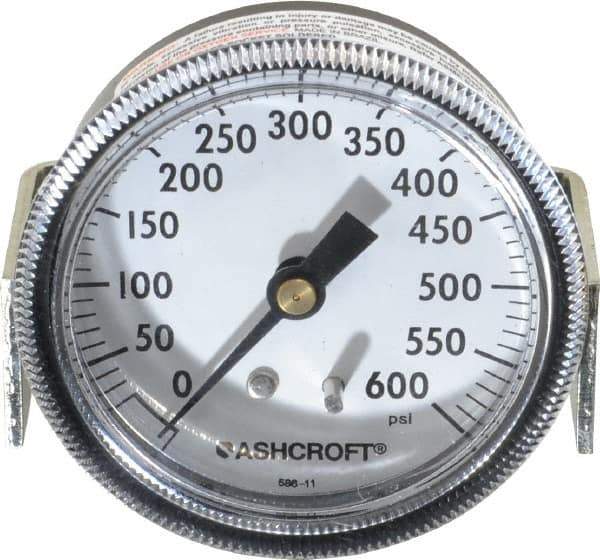Ashcroft - 2-1/2" Dial, 1/4 Thread, 0-600 Scale Range, Pressure Gauge - Center Back Connection Mount - Apex Tool & Supply