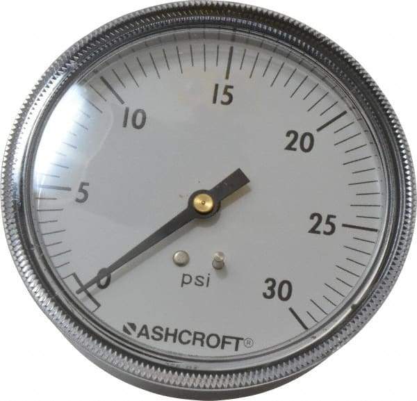 Ashcroft - 3-1/2" Dial, 1/4 Thread, 0-30 Scale Range, Pressure Gauge - Center Back Connection Mount - Apex Tool & Supply