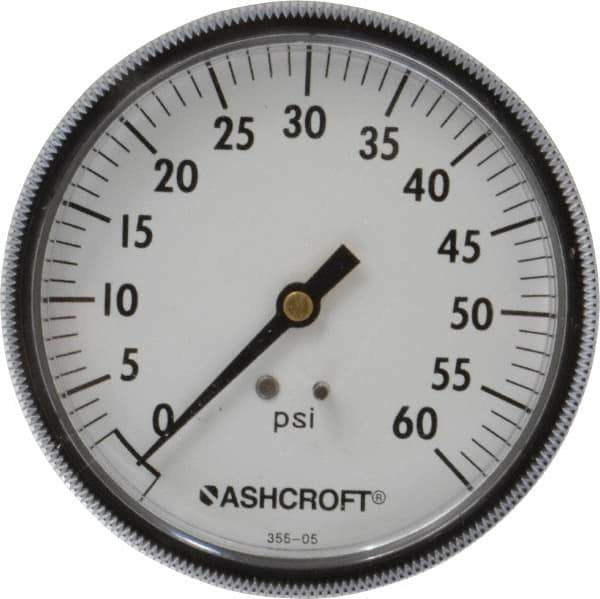 Ashcroft - 3-1/2" Dial, 1/4 Thread, 0-60 Scale Range, Pressure Gauge - Center Back Connection Mount - Apex Tool & Supply