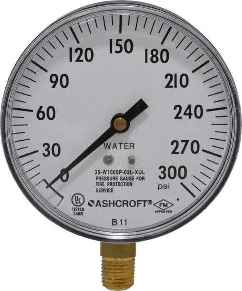 Ashcroft - 3-1/2" Dial, 1/4 Thread, 0-300 Scale Range, Pressure Gauge - Lower Connection Mount - Apex Tool & Supply