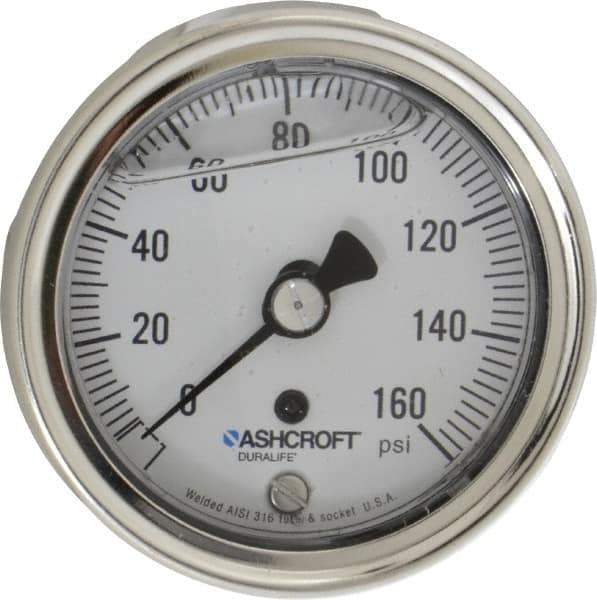 Ashcroft - 2-1/2" Dial, 1/4 Thread, 0-160 Scale Range, Pressure Gauge - Center Back Connection Mount, Accurate to 1% of Scale - Apex Tool & Supply