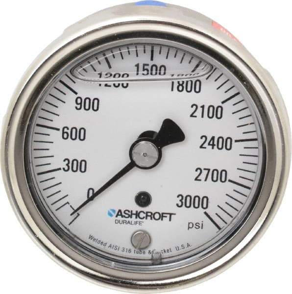 Ashcroft - 2-1/2" Dial, 1/4 Thread, 0-3,000 Scale Range, Pressure Gauge - Center Back Connection Mount, Accurate to 1% of Scale - Apex Tool & Supply