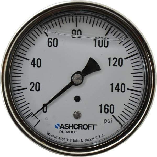 Ashcroft - 3-1/2" Dial, 1/4 Thread, 0-160 Scale Range, Pressure Gauge - Center Back Connection Mount, Accurate to 1% of Scale - Apex Tool & Supply
