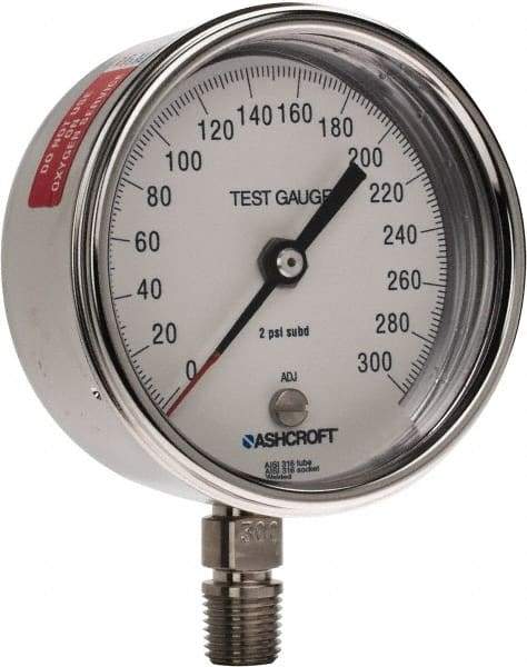 Ashcroft - 3" Dial, 1/4 Thread, 0-300 Scale Range, Pressure Gauge - Lower Connection Mount, Accurate to 0.5% of Scale - Apex Tool & Supply