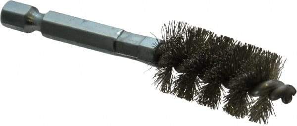 Schaefer Brush - 1/2 Inch Inside Diameter, 11/16 Inch Actual Brush Diameter, Stainless Steel, Power Fitting and Cleaning Brush - 1/4 Shank Diameter, 3-1/8 Inch Long, Hex Shaft Stem, 5/8 Inch Refrigeration Outside Diameter - Apex Tool & Supply