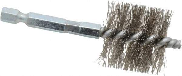 Schaefer Brush - 1 Inch Inside Diameter, 1-3/16 Inch Actual Brush Diameter, Stainless Steel, Power Fitting and Cleaning Brush - 1/4 Shank Diameter, 3-1/8 Inch Long, Hex Shaft Stem, 1-1/8 Inch Refrigeration Outside Diameter - Apex Tool & Supply
