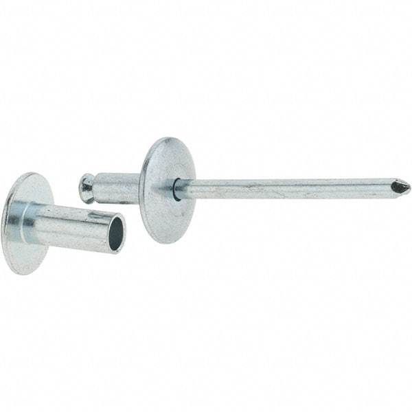 RivetKing - Size 8-12 Dome Head Steel Flush on Both Sides Blind Rivet - Steel Mandrel, 5/8" to 3/4" Grip, 5/8" Head Diam, 0.255" Min Hole Diam, 0.58" Length Under Head, 1/4" Body Diam - Apex Tool & Supply