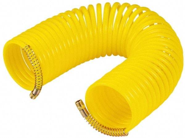 Value Collection - 3/8" ID, 3/8 Thread, 50' Long, Yellow Nylon Coiled & Self Storing Hose - Swivel Both Ends - Apex Tool & Supply