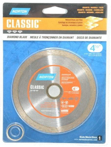 Norton - 4-1/2" Diam, 5/8 & 7/8" Arbor Hole Diam, Wet & Dry Cut Saw Blade - Diamond-Tipped, Standard Round Arbor - Apex Tool & Supply