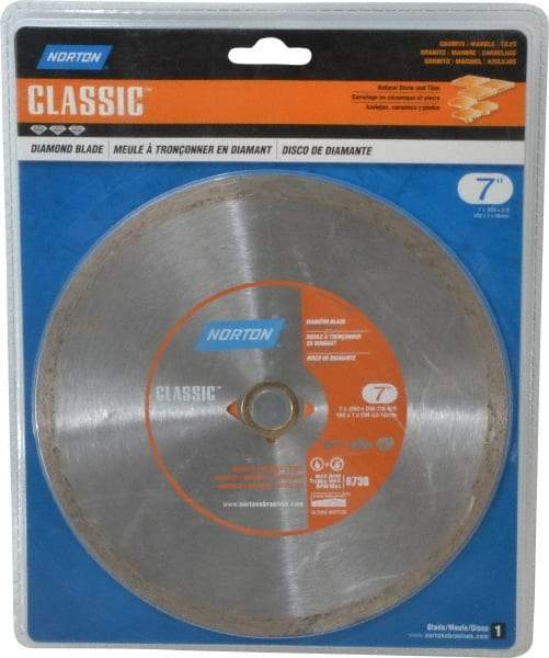 Norton - 7" Diam, 5/8" Arbor Hole Diam, Wet & Dry Cut Saw Blade - Diamond-Tipped, Standard Round Arbor - Apex Tool & Supply