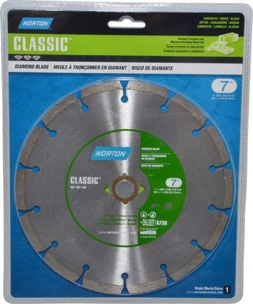 Norton - 7" Diam, 5/8" Arbor Hole Diam, Wet & Dry Cut Saw Blade - Diamond-Tipped, Standard Round Arbor - Apex Tool & Supply