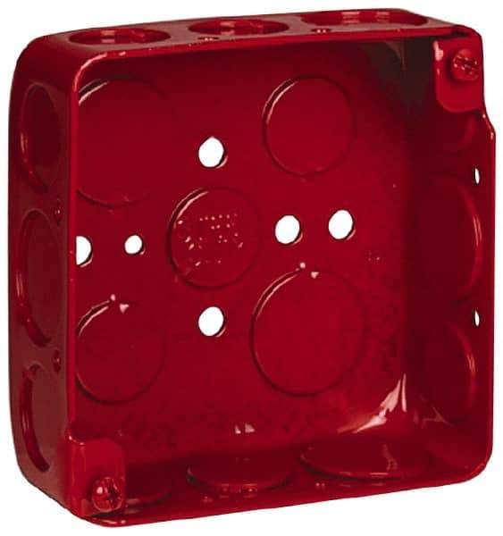 Thomas & Betts - 2 Gang, (17) 1/2 & 3/4" Knockouts, Steel Square Fire Alarm Box - 4" Overall Height x 4" Overall Width x 1-1/2" Overall Depth - Apex Tool & Supply