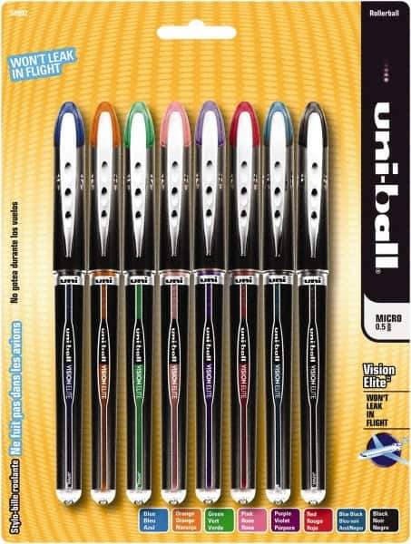 Uni-Ball - Roller Ball 0.8mm Stick Pen - Black, Blue, Black, Blue, Green, Orange, Pink, Purple & Red - Apex Tool & Supply