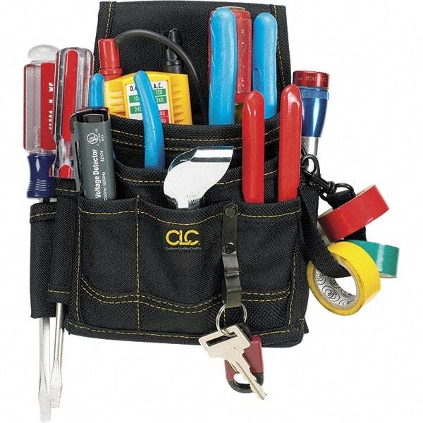 CLC - Electrician's Holster with 9 Pockets - Ballistic Polyester, Black, 7" Wide x 6" High x 2" Deep - Apex Tool & Supply