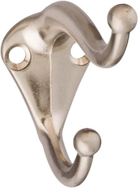 National Mfg. - 1" Wide x 2" High x 0.11" Thick, Double Coat & Hat Hook - 2-3/4" Projection, Satin Nickel - Apex Tool & Supply