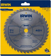 Irwin Blades - 7-1/4" Diam, 5/8" Arbor Hole Diam, 40 Tooth Wet & Dry Cut Saw Blade - Carbide-Tipped, Smooth Action, Diamond Arbor - Apex Tool & Supply