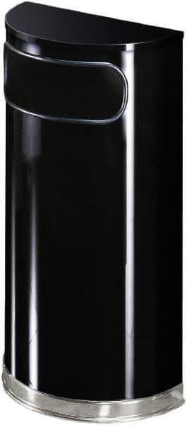 Rubbermaid - 9 Gal Black Half-Round Decorative Waste Receptacle With Top - Steel, 813mm High x 457.2mm Wide - Apex Tool & Supply