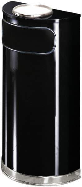 Rubbermaid - 9 Gal Black Half-Round Decorative Waste Receptacle With Top - Steel, 813mm High x 457.2mm Wide - Apex Tool & Supply