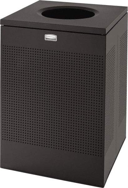 Rubbermaid - 40 Gal Black Square Decorative Waste Receptacle With Top - Steel, 30" High x 476.25mm Long x 476.25mm Wide - Apex Tool & Supply