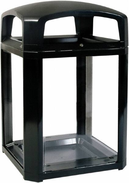 Rubbermaid - 50 Gal Black Square Decorative Waste Receptacle With Top - Polycarbonate, 1,181mm High x 660.4mm Long x 26" Wide - Apex Tool & Supply
