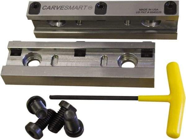 CarveSmart - 3/4" Jaw Width, 1.685" Jaw Height, 3/4" Jaw Thickness, Quick Change Jaw System Vise Jaw Sets - Steel, Bolt-On, 2 Jaws, Semi-Hard Jaws - Apex Tool & Supply