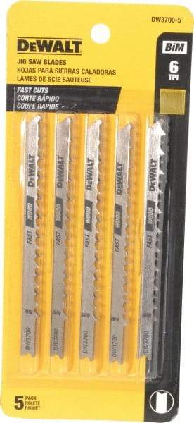 DeWALT - 4" Long, 6 Teeth per Inch, High Carbon Steel Jig Saw Blade - Toothed Edge, 1/4" Wide x 0.06" Thick, U-Shank - Apex Tool & Supply