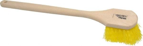 Weiler - 2" Bristle Length, Polypropylene Scrub Brush - 20" OAL, Straight Handle, Yellow, Foam Block - Apex Tool & Supply