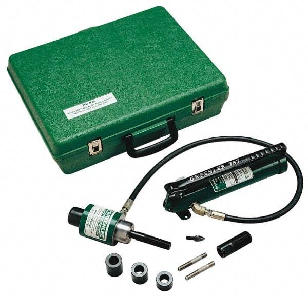 Greenlee - 9 Piece, 1/2 to 2" Punch Hole Diam, Hydraulic Knockout Set - Round Punch, 10 Gage Mild Steel - Apex Tool & Supply