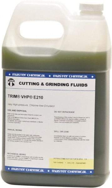 Master Fluid Solutions - Trim VHP E210, 1 Gal Bottle Emulsion Fluid - Water Soluble, For Cutting, Drilling, Sawing, Grinding - Apex Tool & Supply