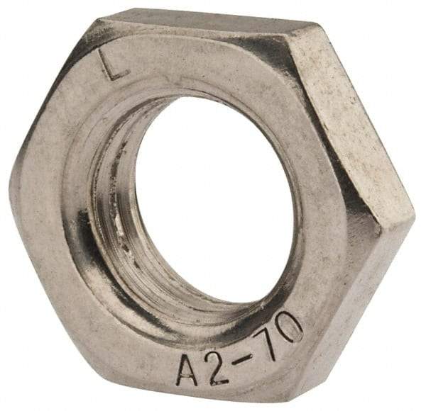 Value Collection - M18x2.50 Metric Coarse Stainless Steel Right Hand Hex Jam Nut - 27mm Across Flats, 9mm High, Uncoated - Apex Tool & Supply
