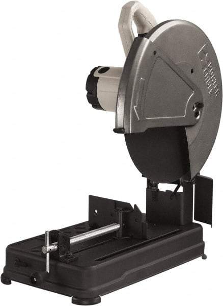 Porter-Cable - 14" Blade Diam, 1" Arbor Hole, Straight Chop & Cutoff Saw - 1 Phase, 3,800 RPM, 4 hp, 120 Volts, 4-1/2" in Solids at 90°, 4-7/8" in Pipe at 90°, 3-13/16" in Solids at 45°, 4-1/2" in Pipe at 45° - Apex Tool & Supply