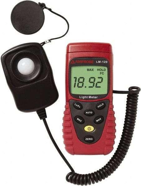 Amprobe - 9 Volt Battery, 20 to 20,000 FC, LCD Display, Silicone Photodiode Light Meter - 3 Accuracy, Compatible with All Visible Light Lighting, Built In Memory - Apex Tool & Supply