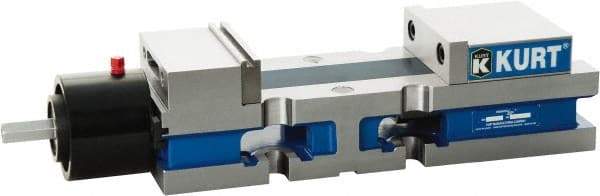 Kurt - 4" Jaw Width, 6" Jaw Opening Capacity, Horizontal Stationary Machine Vise - Reverse Hydraulic Operation, 7,800 Lb Capacity, 1 Station, 13.985" Long x 3.4900" High x 1-15/64" Deep, 1.235" Jaw Height, Ductile Iron - Apex Tool & Supply
