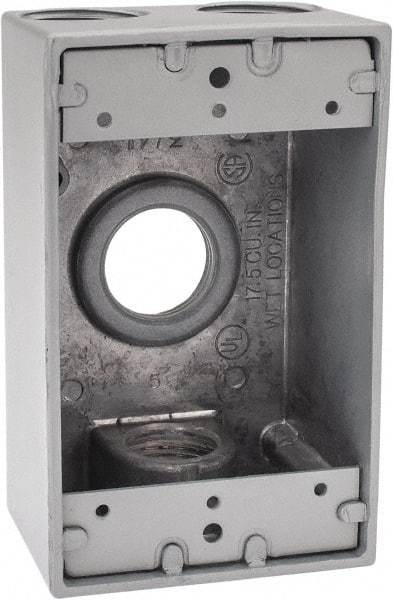 Thomas & Betts - 1 Gang, (4) 3/4" Knockouts, Aluminum Rectangle Outlet Box - 4-1/2" Overall Height x 2-1/2" Overall Width x 2" Overall Depth, Weather Resistant - Apex Tool & Supply