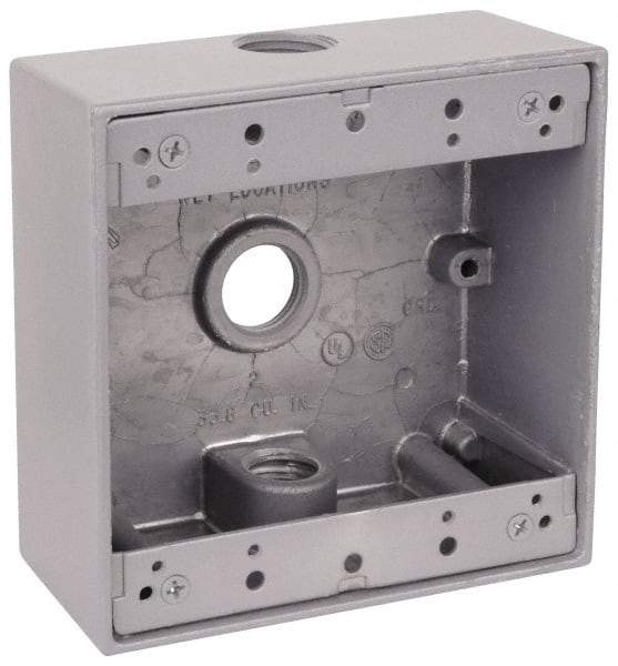 Thomas & Betts - 2 Gang, (3) 3/4" Knockouts, Aluminum Square Outlet Box - 4-9/16" Overall Height x 4-5/8" Overall Width x 2-1/16" Overall Depth, Weather Resistant - Apex Tool & Supply
