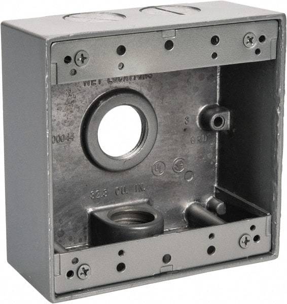 Thomas & Betts - 2 Gang, (4) 3/4" Knockouts, Aluminum Square Outlet Box - 4-9/16" Overall Height x 4-5/8" Overall Width x 2-1/16" Overall Depth, Weather Resistant - Apex Tool & Supply