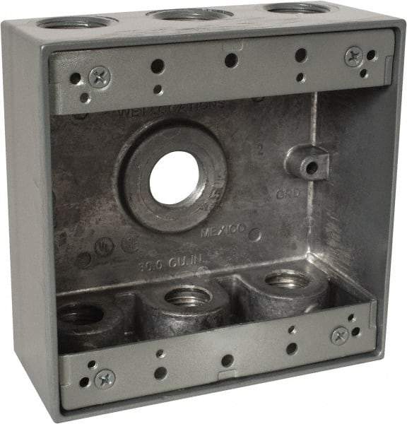 Thomas & Betts - 2 Gang, (7) 1/2" Knockouts, Aluminum Square Outlet Box - 4-9/16" Overall Height x 4-5/8" Overall Width x 2-1/16" Overall Depth, Weather Resistant - Apex Tool & Supply