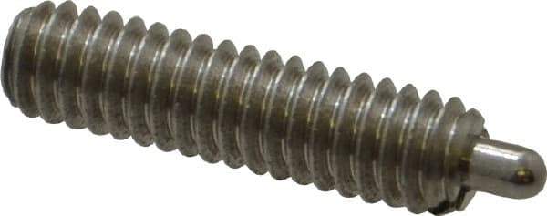 Vlier - 8-32, 5/8" Thread Length, 3/32" Plunger Projection, Stainless Steel Threaded Spring Plunger - 0.069 - 0.07" Max Plunger Diam, 5/8" Plunger Length, 0.7 Lb Init End Force, 2.3 Lb Final End Force - Apex Tool & Supply