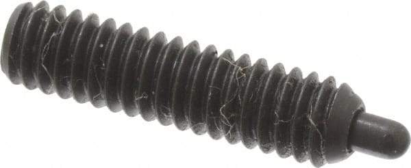 Vlier - 8-32, 5/8" Thread Length, 3/32" Plunger Projection, Steel Threaded Spring Plunger - 0.069 - 0.07" Max Plunger Diam, 5/8" Plunger Length, 2.7 Lb Init End Force, 7.3 Lb Final End Force, 0.063" Hex - Apex Tool & Supply