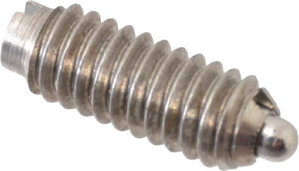 Vlier - 8-32, 7/16" Thread Length, 0.052" Plunger Projection, Stainless Steel Threaded Spring Plunger - 0.07" Max Plunger Diam, 0.437" Plunger Length, 1.5 Lb Init End Force, 4.75 Lb Final End Force - Apex Tool & Supply